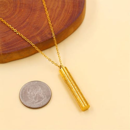 Islamic Necklace | Quran Verse Necklaces | Stainless Steel Cylinder Pendant 17"+2" Extended | Elegant Arabic Jewelry for Men And Women YA5082 - color: gold