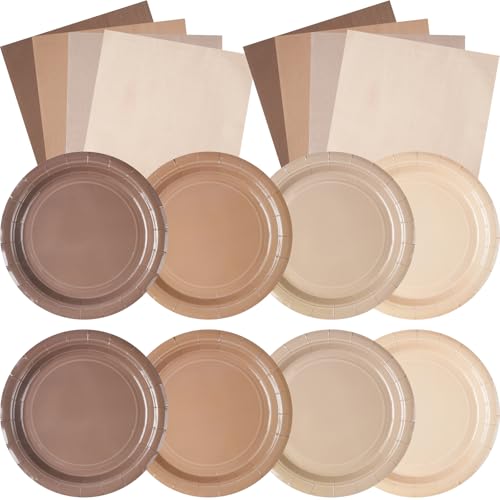 Zhehao 120 Pcs Disposable Paper Dessert Plates and Napkins Set, 7 Inch Party Cake Appetizer Plate with Napkin for Birthday Baby Shower Wedding Easter(Brown) - color: Brown