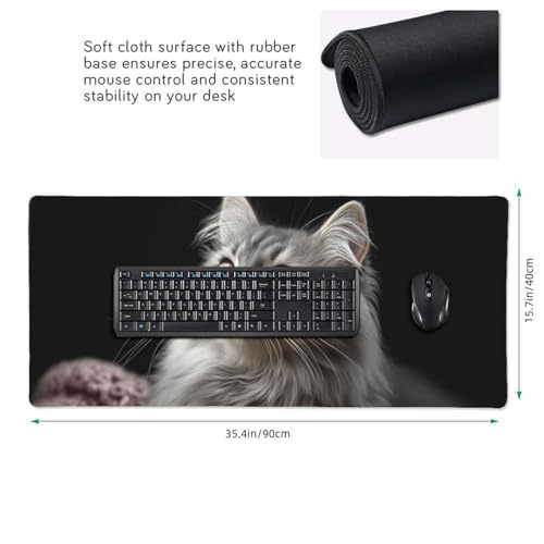 XXL Gaming Mouse Pad 35.4x15.7 Inch, Large Extended Desk Mat | Mousepad with Cat Design, Non-Slip Rubber Base, Water-Resistant Surface and Stitched Edges for Gaming, Office & Home - color: Cat