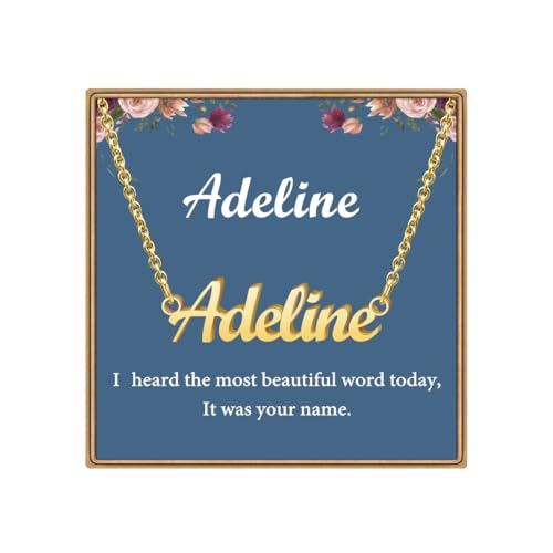 Ldurian Custom Name Necklace, Personalized Name Plate Pendant Necklace Pre Gifts, Charm Pre-made Jewelry for Mom Mama Birthday Anniversary - size: 12 Adeline
