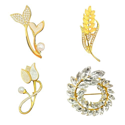 Butterfly Wreath Brooch Pin White Pearl Flower Women Rhinestone Scarf Buckle Pin Gold Wedding Bridal Brooches Lady - color: Brooches M-4PCS