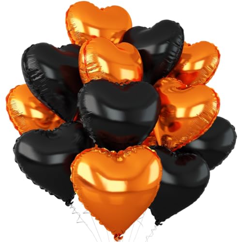 Black Orange Heart Balloons,12Pcs 18Inch Heart Shaped Balloons - color: Black Orange