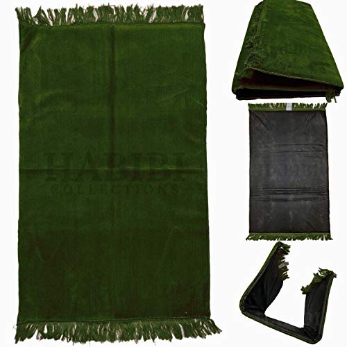 GREEN COLOUR 1" thick SOFT SPONGE PADDED PRAYER MAT RUG musallah(27"x 43") 800g.ADULT SIZE