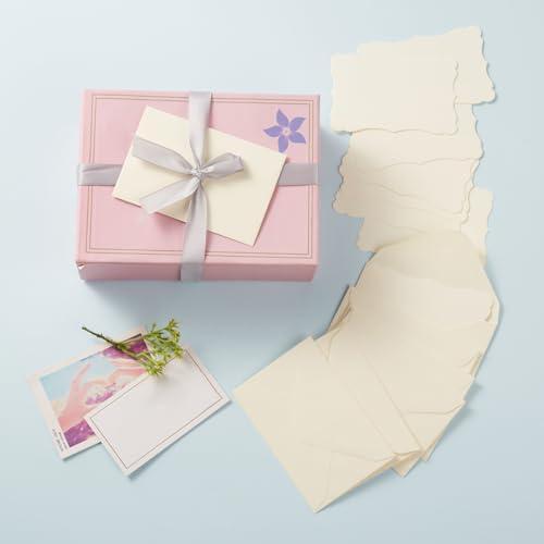 100 Pack Mini Envelopes with Blank Note Cards, Cream Color | 4 x 2.7 Inches, Self-Adhesive, Small Business Card Size - color: Cream