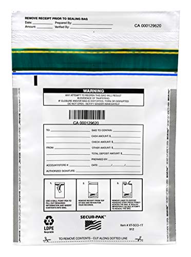 Secur-Pak Deposit Bags - Pack of 100 - Bill Capacity - color: White, size: 9x12 (1000 cap)