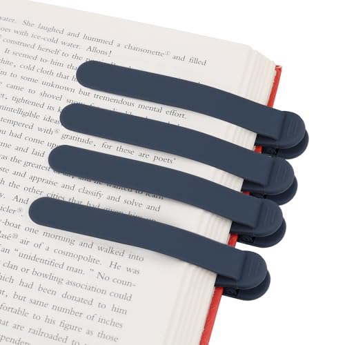 SMUK 4pcs Automatic Silicone Bookmarks for Book Lovers, Unique Book Page Markers for Reading Women Men, Creative Book Page Keeper Book Mark Book Reading Accessories - color: 4 Navy Blue