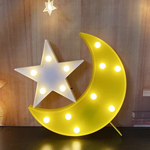 QiaoFei Decorative Moon-Star Night Light,Cute LED Nursery Night Lamp Gift-Marquee Moon-Star Sign for Birthday Party,Baby Shower,Kids Room, Living Room Decor(Yellow) - color: yellow moon white star