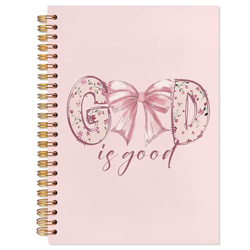 YTRGI God Is Good Christian Journaling Notebook, Pink Coquette Bow Bible Notebooks for Note Taking, Preppy Religious Journals for Writing, Prayer Journal, Scripture Spiral Notebook 5.5x8.3 Inch - color: God