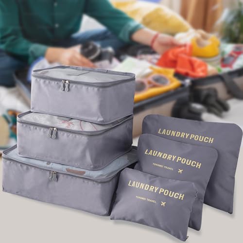 Packing Cubes 6 Set Travel Essentials for Carry on Luggage Organizers Suitcase Travel Accessories (Grey) - color: Grey 6 Set