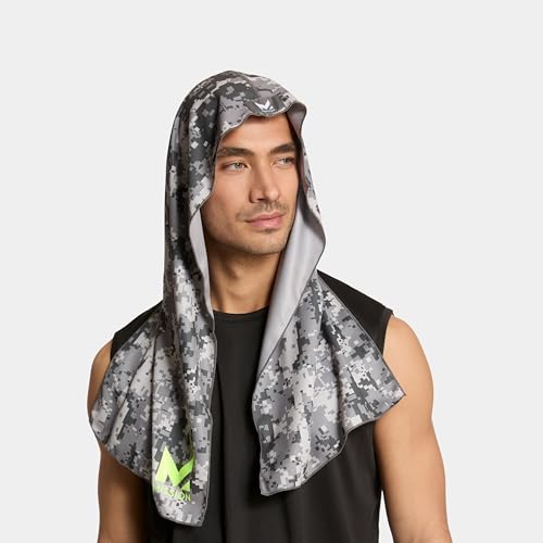 MISSION Cooling Hoodie Towel, Evaporative Cool Technology, Cools Instantly When Wet, UPF 50 Sun Protection, Contours Your Head to Stay in Place, Great for Sports, Fitness, Gym - color: Digi Camo Grey