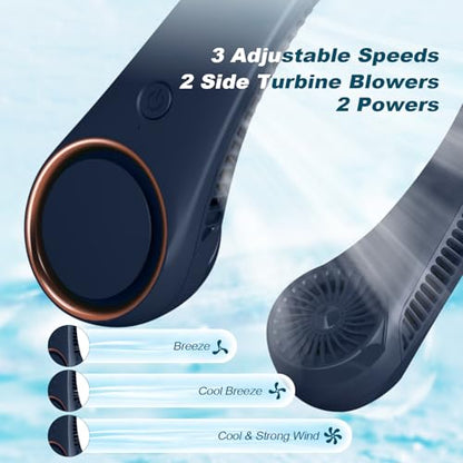 CIVPOWER Neck Fan: Portable Personal Neck Cooling Rechargeable Bladeless Fan - Hands Free 3 Speed 4000 mAh Battery USB Operated Wearable Headphone Design - Gift for Men Women Outdoor (Dark Blue) - color: Dark Blue