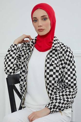 Aisha's Design Instant Turban 95% Cotton Head Scarf Headwear Combed Cotton Ninja Cap, Slip on Jersey Hijab - color: Red