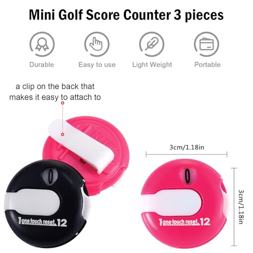 Frienda 4 Pcs Golf Score Counter 1.2 Inch Touch Reset Golf Stroke Counter Clicker with Clip Mini Compact Score Tracker Attachment for Women Men Golfers Scorekeeper Gloves