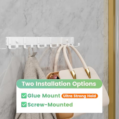 Coat Rack Wall Mount (2 Pack), Heavy Duty Wall Coat Hanger with 6 Coat Hooks for Entryway, Bedroom, Closet, Hanging Hats, Bags, Purses Jacket (White) - color: White - 2 Pack