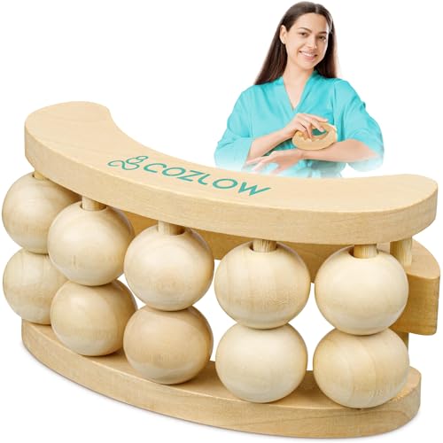 COZLOW - Wooden Massage Ball Roller - Handheld Rolling Massager for Back, Neck, Arm & Leg Muscles - Supports Lymphatic Drainage - May Help Reduce Cellulite Appearance - Pain Relief & Relaxation - color: Wood