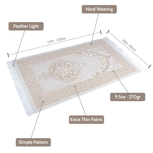 Islamic Prayer Gift Set for Men – Velvet Prayer Mat, Tasbih Beads, Yaseen Book – Muslim Prayer Essentials – Ramadan Eid Gift - color: Beige