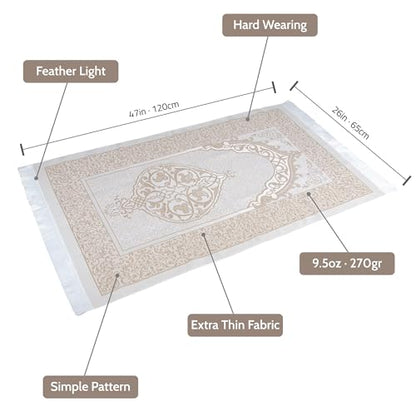 Islamic Prayer Gift Set for Men – Velvet Prayer Mat, Tasbih Beads, Yaseen Book – Muslim Prayer Essentials – Ramadan Eid Gift - color: Beige