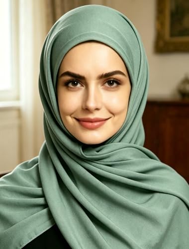 Lina & Lily Non-see-through Premium Jersey Maxi Hijab Head Scarf Wrap for Muslim Women - color: Dusty Green