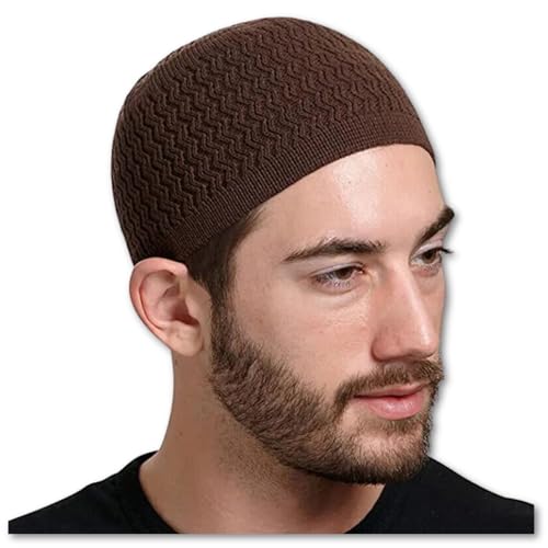 Breathable Cotton Stretchy Islamic Muslim Knitting Kufi Topi Prayer Hat Crochet Taqiyah Takke Skull Cap. - color: Coffee