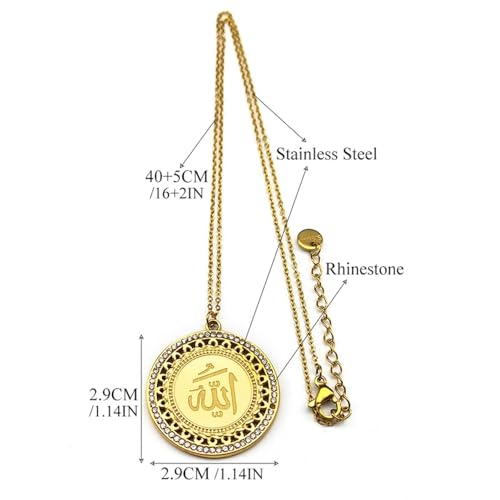friendship necklace,Arabic Allah God Medal Rhinestone Necklace for Women Men Gold Color Islamic Muslim Religion Chain Amulet Jewelry