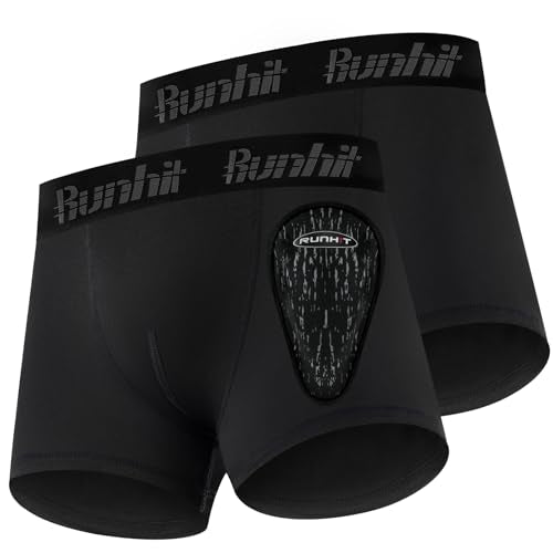 Runhit Boys Baseball Cup Underwear Football Cup Boxer Brief Youth Compression Shorts with Soft Protective Athletic Cup - color: 2pack:black+black, size: Medium