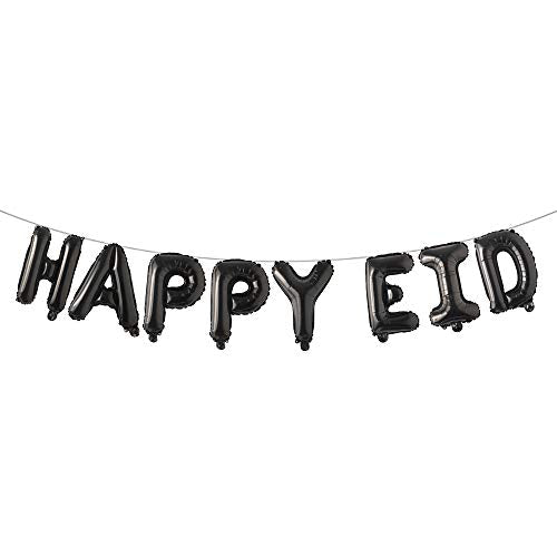 Islamic Muslim Party Decorations Ramadan Banner Happy Eid Mubarak Balloons Children and Families Party Supplies (Happy EID Black) - color: Happy Eid Black