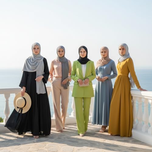 NOOR Chiffon Hijab Set for Women - Pack of 5 Lightweight Non-Slip Scarves, Premium Breathable Fabric, Gift-Ready Packaging - color: Mix Colors 15