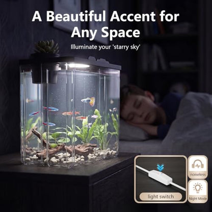 2 Gallon Betta Fish Tank Aquarium Starter Kit with Light and Lid(Black) | Premium Acrylic Aquarium with Light and Lid, Crystal Clear Starter Kit for Betta Fish, Shrimp, Snails and Small Fish - color: Black, size: 2 Gallon
