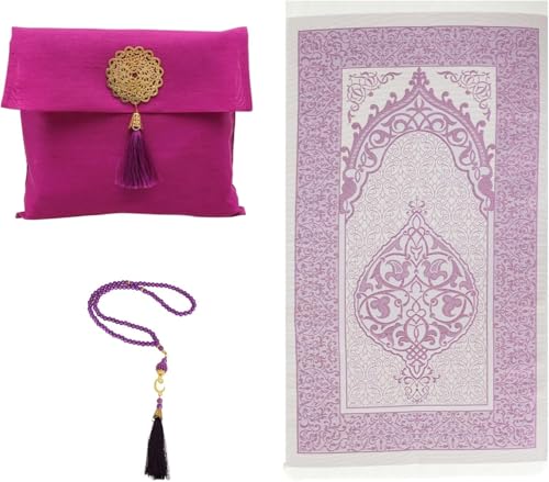 Premium Area Rug for Islamic Prayers - Muslim Prayer Mat and Rug for Men with Arabic Gifts - Traditional Islamic Prayer Rug Islam - سجادة صلاة Included - color: Rose