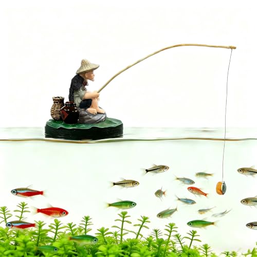 Floating Aquarium Decor Resin Fisherman Aquarium Decor | Floating Fish Tank Decor,Fish Tank Decorations for Betta, Guppy & Shrimp, Safe Material Floating Fish Tank Decor
