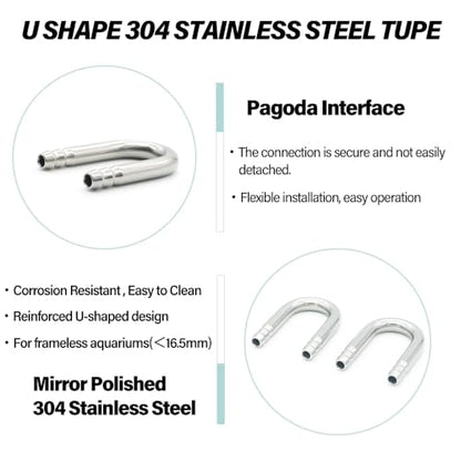 LINLAN 4-Piece Aquarium 304 Stainless Steel U-Tube Connector，Anti-Kink Design, Compatible with 5/16 inch (4mm) ID Air Hose, Air Pump and CO2 Diffuser Accessory for Rimless Aquariums - size: 4Pcs-304 SS
