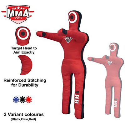 Grappling Standing Dummy – 5FT (60 Inches) Unfilled – Wrestling, Jiu-Jitsu, MMA Training Dummy with Moveable Arms and Legs – Durable Polyester Fabric (Red)