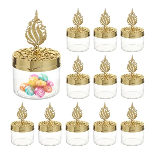 12PCS Candy Boxes with Lid Candy Containers for Ramadan Eid Mubarak Islamic Party Decor Treat Boxes Wedding Favor Boxes Decorating Ornament Container Storage Container Candy Jars for Party - color: clear - gold