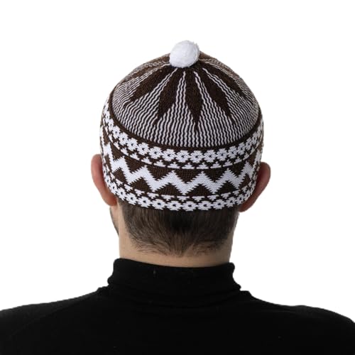 Modefa Muslim Men's Turkish Knitted Kufi Haji Prayer Hat - color: Brown