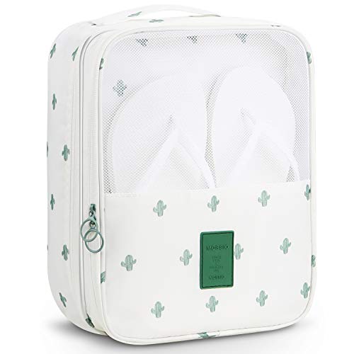 Mossio Shoe Bag Holds 3 Pair of Shoes for Travel and Daily Use Storage Pouch - color: White Cactus