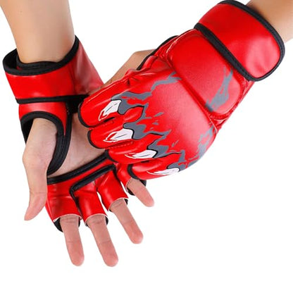 MMA Sparring Gloves for Men Women, Open Palm Training Boxing Gloves for Grappling, Kickboxing, Muay Thai, Punch Bag, Taekwondo, Martial Art, Fighting, Karate Mitts(Red)