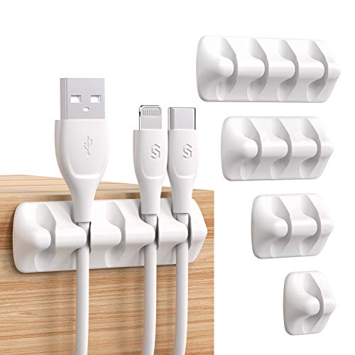 Syncwire Cable Clips, Cord Organizer Cable Management Self Adhesive USB Cable Holder System for Organizing Cable Cords, Ideal for Home, Office, Car, Nightstand, Desk Accessories, 5 Pack (White) - color: White
