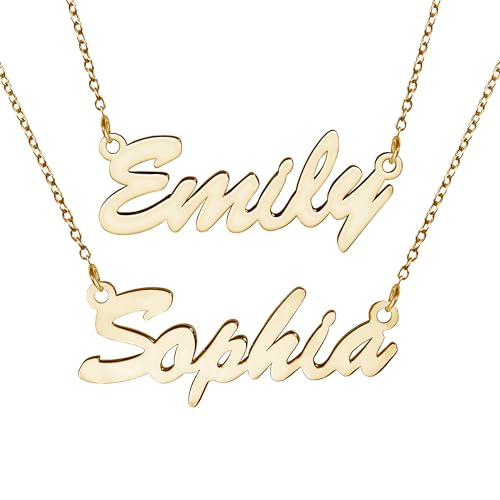 PicturesOnGold.com Custom Name Necklace For Women Personalized Name Necklace in Sterling Silver or Gold Necklace Personalized with any Name or Word - color: Two Different Names - Gold Script Necklace