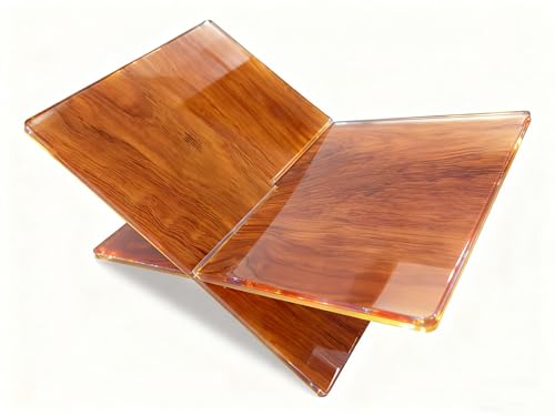 Wood Grain Acrylic Book Stand, X-Shaped Open Book Display Stand & Cookbook Holder for Kitchen Counter, Coffee Table, Bible, Quran, Magazines, Textbooks, Recipes