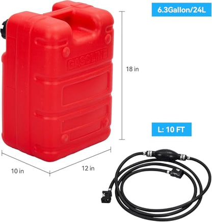 GarveeTech Marine Tank, 6 gal Outboard Marine Boat Transfer Tank with 9.8 ft Hose, Gauge, I-Shaped Handle, Easy to Carry for Outboard Engine Boats,Fishing Boat, Deck Boat,Yacht