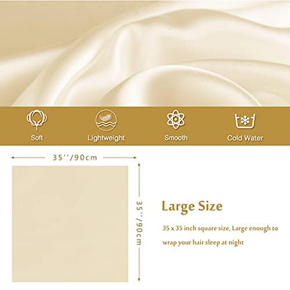 vimate 35" Square Silk Like Head Scarf - Women's Fashion Satin Scarf Bandana for Hair Wrapping at Night. - color: C#. Cream