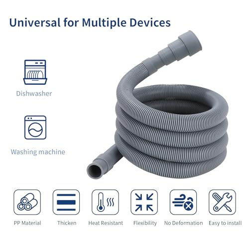 3.2 FT Washing Machine Drain Hose, Flexible Dishwasher Drain Hose Extension Kit, Universal Washer Drain Hose, Corrugated Washer Hose with 1 Adapter, 2 Hose Clamps, 1 U-Bend Hose Holder - size: 3.2 FT