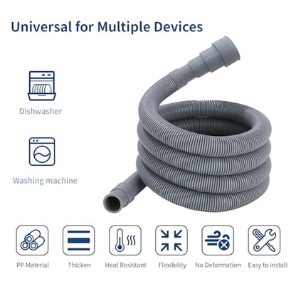 3.2 FT Washing Machine Drain Hose, Flexible Dishwasher Drain Hose Extension Kit, Universal Washer Drain Hose, Corrugated Washer Hose with 1 Adapter, 2 Hose Clamps, 1 U-Bend Hose Holder - size: 3.2 FT