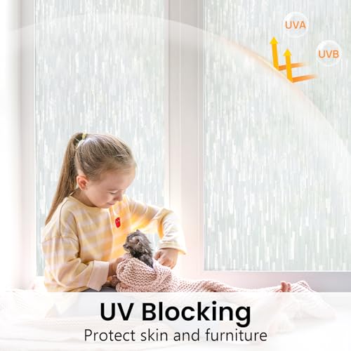 Haton Window Privacy Film, White Stripe Non-Adhesive, 23.6" x 78.7" | Static Cling Removable Frosted Glass Film, Blocks UV & Heat, Anti-glare Privacy Covering for Bathroom & Home Windows - color: White Stripe, size: 23.6" x 78.7"