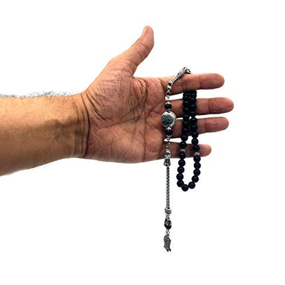 Stylist Prayer Beads (8 mm-33 Beads) Tesbih-Tasbih-Tasbeeh-Misbaha-Masbaha-Subha-Sebha-Sibha-Rosary-Worry Beads (Black Matte Agate Stone) - color: Black Matte Agate Stone