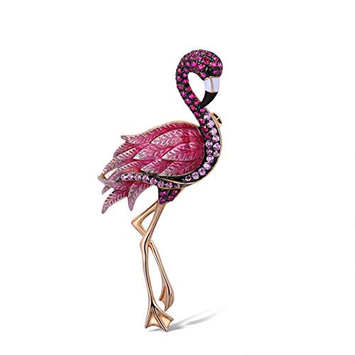 Santuzza 925 Sterling Silver Enamel Brooch Pin for Women - color: [B]Flamingo