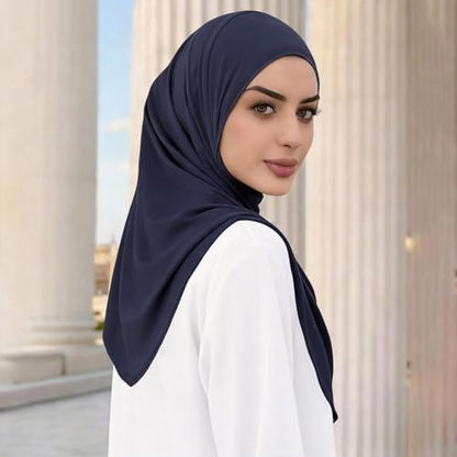 Instant Hijab Ready To Wear Hijab Scarf for Women Soft Long Muslim Jersey Hijabs Head Scarf for Prayer Abaya - color: Navy