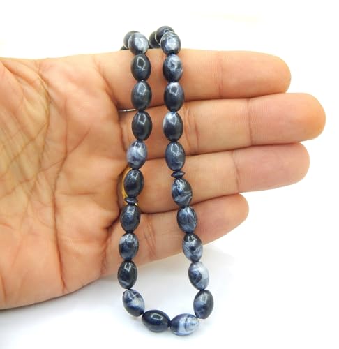 Perlin Muslim Prayer Beads 33 Bead Tasbih Islamic Misbaha Subha Dhikr Rosary with 12 x 8 mm Oval Beads Ottoman Style Prayer Necklace with Metal Tassel Handmade Islamic Gift 25 cm (Black White) - color: black white