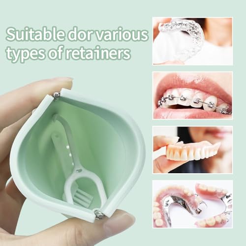1PC Silicone Retainer Case without Lanyard, Cute Vent Holes Denture Box, Mouth Guard Case Travel Holder for Girls, Women, Men (Green) - color: Green