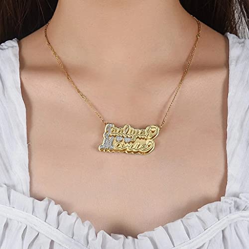 Custom Name Necklace Double Plated Name Necklace Personalized Name Plate Necklaces Name Necklaces for Women 18k Gold Plated Nameplate Pendant - color: Style 15